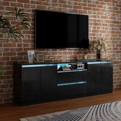 Bobve Moderno soporte de TV para televisores de hasta 100 pulgadas, consola de TV LED, centro de entretenimiento largo con 2 cajones/2 gabinetes,