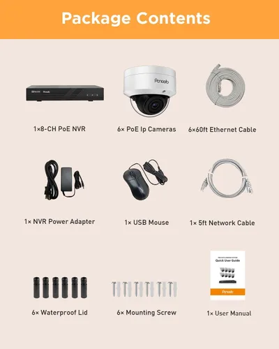Miniatura 8 de Sistema de cámara de seguridad PoE, 6 cámaras domo PoE a prueba de vandalismo de 5MP IK10 con cable para exteriores con detección de persona, visión
