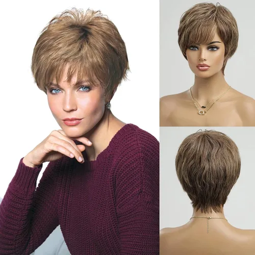 Miniatura 11 de HAIRCUBE Pelucas rubias de corte Pixie para mujer, estilo ondulado natural, peluca de encaje sintético resistente al calor con parte superior