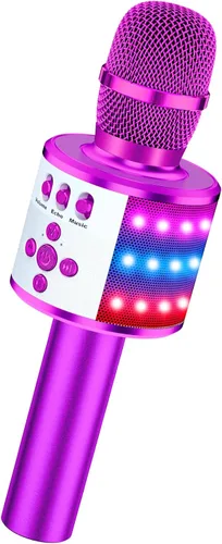 Miniatura 12 de BONAOK Micrófono de karaoke para niños y adultos, micrófonos Bluetooth, micrófono para cantar con luces de discoteca, efecto eco, altavoz integrado