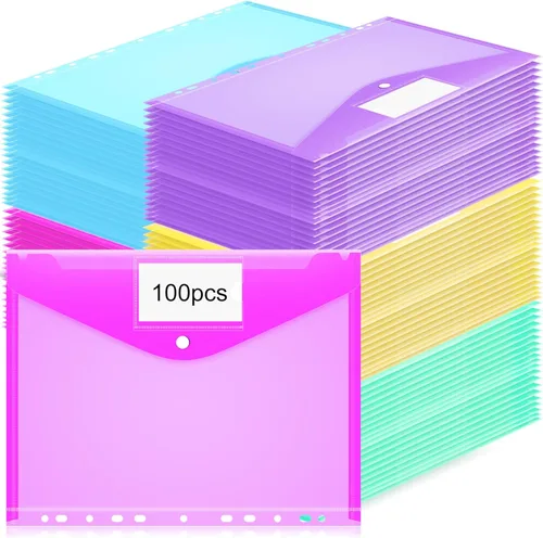 Miniatura 8 de Fuutreo 5 Pcs Binder Pockets for 3 Ring Plastic Envelopes Pocket Folders 11 Hole Snap Button Binder Pouch with Label Expandable Organizer for 2/3/4