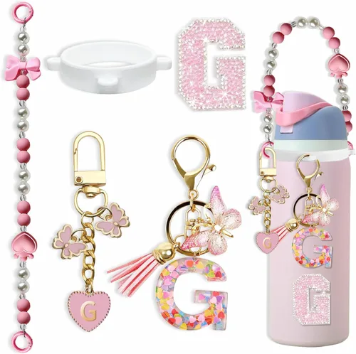 Miniatura 117 de Lindo Juego de Dijes de Letras para Botella de Agua Owala de 24oz, 32oz, 40oz, Owala Kids y Vaso de Café, FreeSip – Incluye Correa con Asa, para Rosa