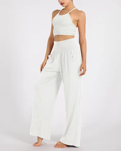 Miniatura 5 de ODODOS Pantalones palazzo de pierna ancha para mujer, con bolsillos, ligeros, holgados, cómodos, casuales, de 22283032 pulgadas de entrepierna