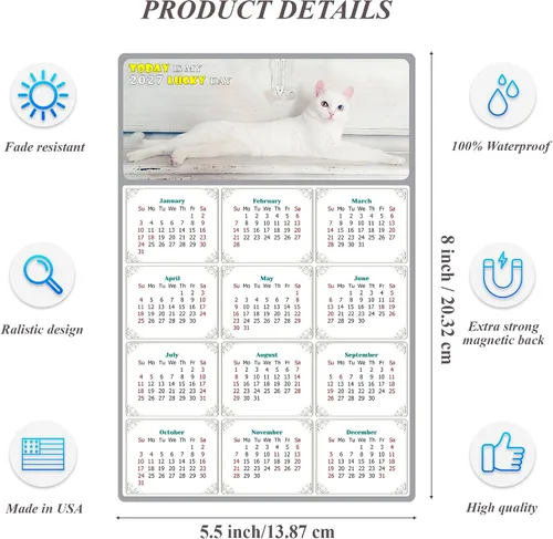 Miniatura 3 de Calendario magnético 2025 – Imanes del calendario – Today is my Lucky Day – Resistente a la decoloración, desgarros y agua – Temática de gato 06