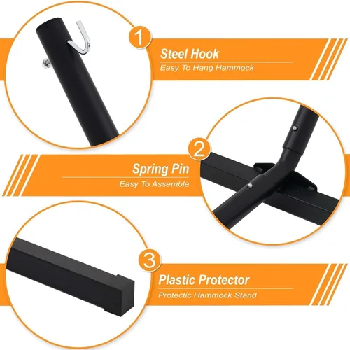 Miniatura 3 de Lazy Daze Hammocks Hamaca portátil de acero resistente de 15 pies con ganchos y cadenas para exteriores, patio, patio trasero, capacidad de 450 Negro