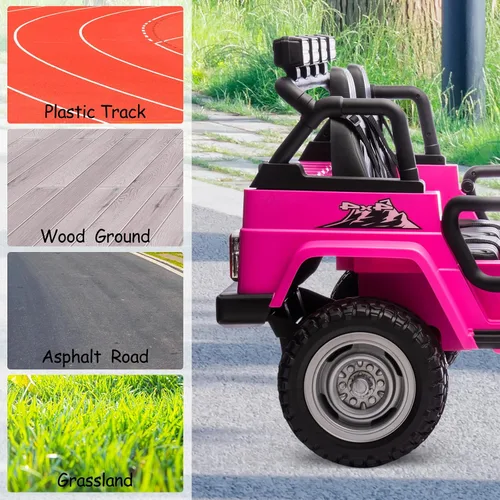 Miniatura 7 de OTTARO Vehículos de conducción eléctrica de 2 plazas, camión eléctrico grande con batería de 12V para niños con control remoto, suspensión de Rosa