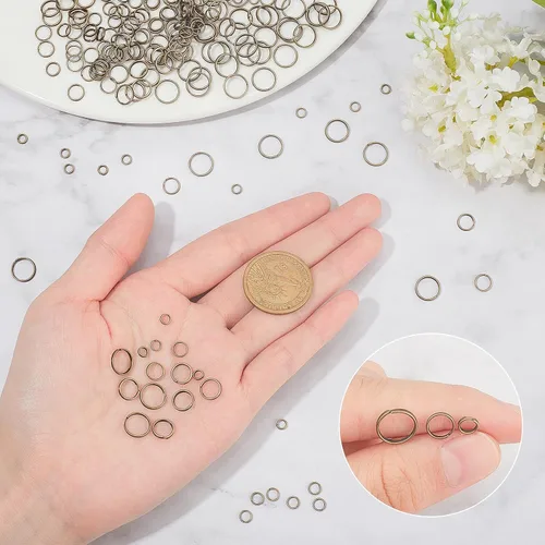 Miniatura 3 de PH PandaHall 1070 anillos de salto divididos de 6 tamaños, anillos de bronce antiguo, llavero pequeño, doble bucle, llaveros abiertos
