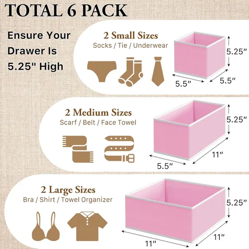 Miniatura 2 de Simple Houseware Organizador de Cajón de Ropa Interior para Lencería/Ropa Interior/Sostén/Bragas/Calcetines/Mameluco, Juego de 6, Rosa