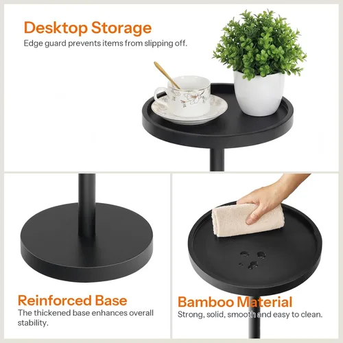 Miniatura 6 de HOOBRO Mesa auxiliar redonda pequeña, mesa de bebidas de bambú, mesa de café Martini con acento de pedestal para espacios pequeños en sala de estar