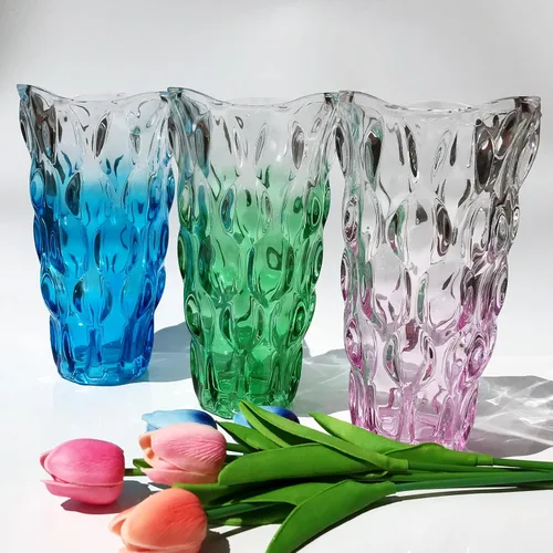 Miniatura 5 de Florero de cristal para flores irrompible de 3.5 libras, 9.5 pulgadas, florero brillante estilo bohemio, para centros de mesa, cocina, oficina, sala