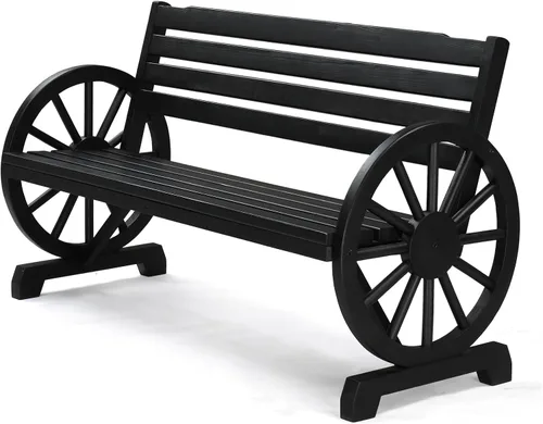 VINGLI Banco de ruedas de madera rústica para exteriores, banco de patio, asiento de listones, bancos de jardín para exteriores, alta capacidad de