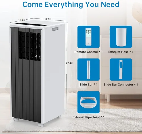 Miniatura 6 de Aire acondicionado portátil de 8000 BTU, aire acondicionado portátil 4 en 1 con ventilador, deshumidificador y modo de suspensión, unidades de aire