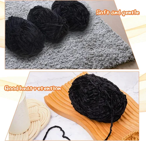 Miniatura 3 de Amylove 6 rollos de hilo de felpilla de terciopelo suave para ganchillo de 1182 yardas, manta de poliéster, hilo grueso mullido para tejer y hacer