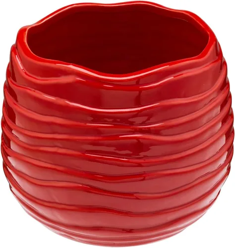 MyGift Maceta moderna de cerámica roja de 5.5 pulgadas con orificio de drenaje y diseño ondulado decorativo, contenedor pequeño para suculentas