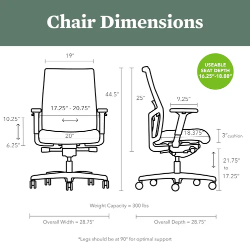 Miniatura 2 de HON Ignition 2.0 - Silla de oficina de tela, tapizada, brazos ajustables, silla de oficina ergonómica ejecutiva reclinable, con inclinación
