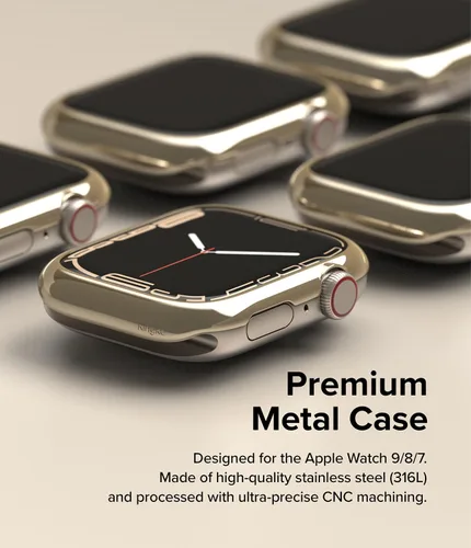 Miniatura 4 de Ringke Estilo de bisel [elegante marco de acero inoxidable] compatible con Apple Watch Series 9, 8, 7 (1.772 pulgadas), protector antiarañazos, Oro