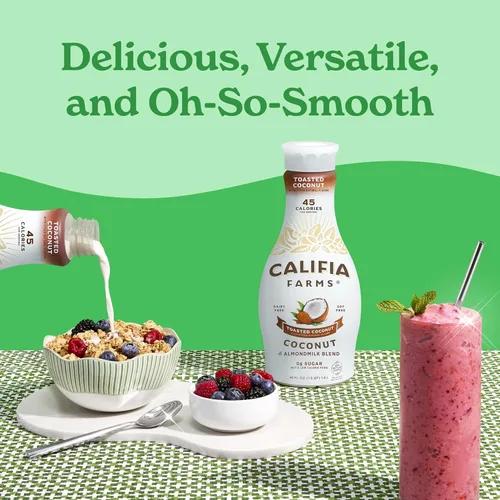 Miniatura 6 de Califia Farms - Leche de almendras y coco tostado, 48 oz, sin lácteos, a base de plantas, vegana, sin gluten, sin OGM, sin azúcar, alto en calcio
