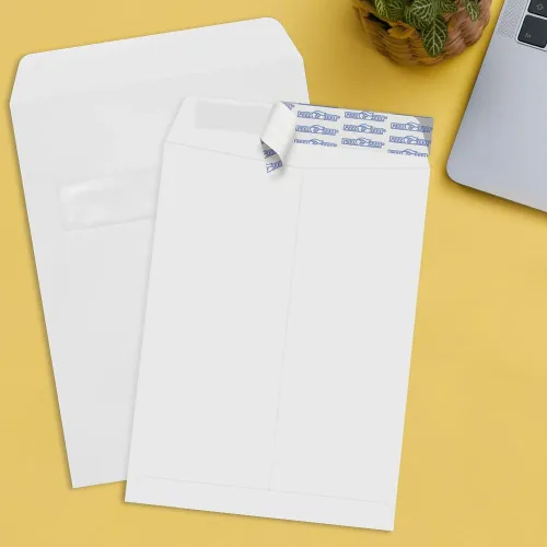 Miniatura 3 de LUXPaper Sobres de ventana de extremo abierto de 9 x 12 pulgadas Despegar y prensar Blanco Texto de 28 libras Cantidad de 1,000