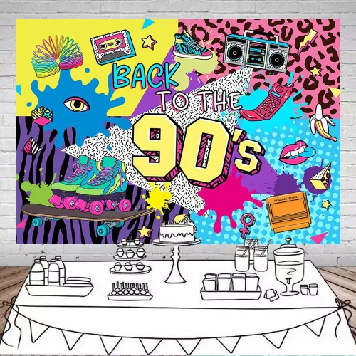 Miniatura 2 de Mocsicka Regreso a los años 90 Backdro 90s Decoración de fiesta de cumpleaños temática de fondo de los 90's Hip Hop Decoración de fiesta de los 80