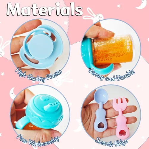Miniatura 3 de Juego de 13 Piezas de Accesorios para Muñecas de Bebé con Biberones Mágicos, Juego de Juguetes de Alimentación de Simulación con Empaque, Juego