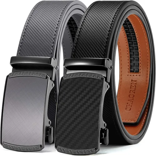 CHAOREN Cinturones de trinquete para hombre, paquete de 2, elegantes cinturones de cuero en juego de regalo de 1.378 in