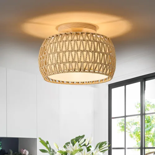 Miniatura 11 de Lámpara colgante de ratán bohemio de 12 pulgadas, lámpara de araña de mimbre rústica tejida a mano con cable para comedor, cocina, dormitorio