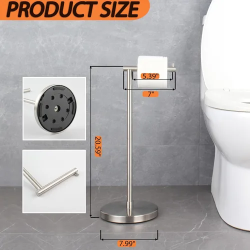 Miniatura 5 de GERZWY Soporte de papel higiénico de pie SUS 304 Acero inoxidable Pedestal a prueba de herrumbre Soporte de rollo de papel de baño Soporte de piso