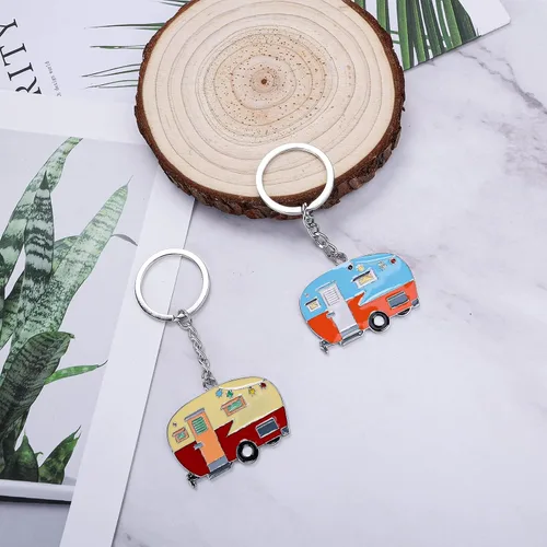 Miniatura 5 de 2 Piezas Llavero de Caravana, Llavero de Caravana RV Accesorios de Caravana para Remolques de Viaje Llavero Retro de Coche de Camping