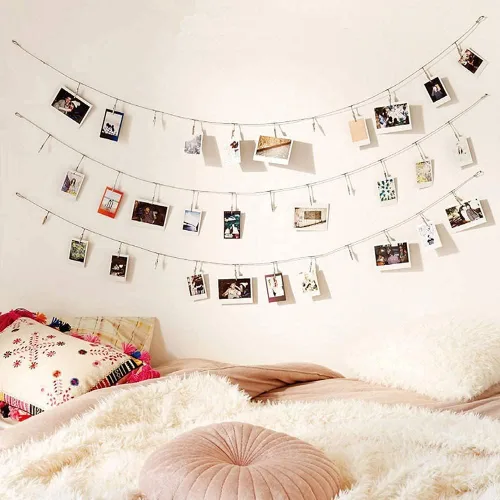 Miniatura 4 de Yeyo Clip de alambre para colgar fotos con 12 clips, marco de fotos de pared para el hogar, dormitorio, collage dormitorio, habitación de los niños