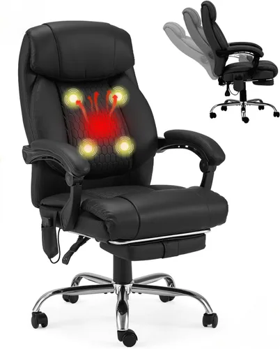Miniatura 11 de HOMREST Silla de oficina ergonómica con masaje de 6 puntos y calefacción, sillas de escritorio ejecutivas ajustables con reposapiés retráctil, silla