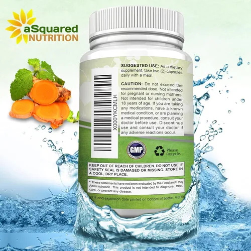Miniatura 9 de aSquared Nutrition Curcumina de cúrcuma de 1300 mg con extracto de pimienta negra BioPerine - 180 cápsulas - con 95% curcuminoides, suplementos