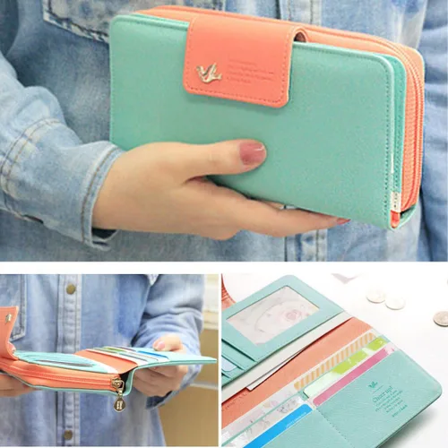 Miniatura 4 de NEWANIMA Billetera para mujer para múltiples tarjetas dos pliegues de cremallera larga cartera de mano Azul Skyblue NA