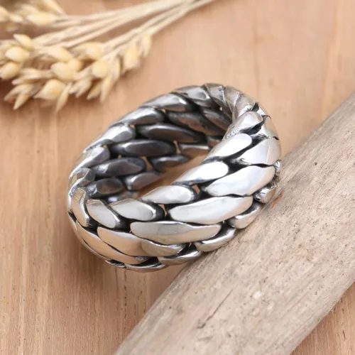 Miniatura 4 de NOVICA Anillo artesanal hecho a mano de plata de ley 925 Indonesia 'Sanca Kembang Python