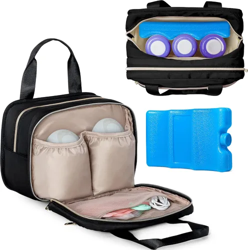 Fasrom Bolsa de extractor de leche portátil con enfriador y bolsa de hielo compatible con bombas Momcozy Medela y Elvie, funda de transporte de Negro