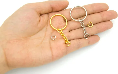 Miniatura 3 de 100 juegos de llaveros de 1 pulgada, llavero redondo dividido dorado con cadena y anillos de salto abiertos para hacer llaveros de bricolaje