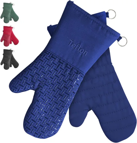 Xlnt - Guantes de silicón antideslizantes para horno, resistentes al calor, con acabado de teflón Eco Elite, con lazo para colgar, ideales para uso