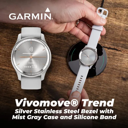 Miniatura 4 de Garmin vivomove Trend - Reloj inteligente híbrido para mujer, 1.575 in, bisel de acero inoxidable plateado con caja gris niebla con paquete