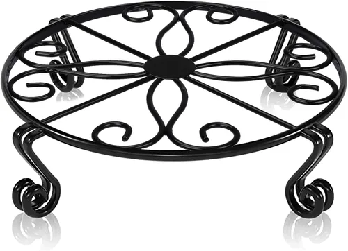 Yimobra - Base de metal para macetas de alta resistencia para interiores y exteriores. Soporte circular de hierro inoxidable para jardín. Color Negro