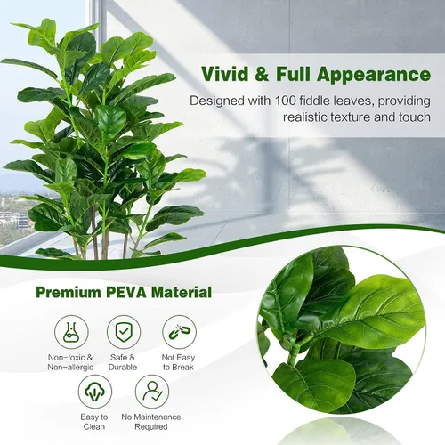 Miniatura 6 de Paquete de 2 árboles de ficus artificiales de hoja de violín de 51 pulgadas, con 100 hojas, árboles falsos decorativos para interiores