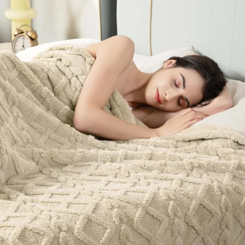 Miniatura 31 de Aganear Manta Gemela – Diseño elegante 3D, manta ligera portátil de lujo súper suave, esponjosa, cálida, acogedora, mullida para sofá, sala de Gris