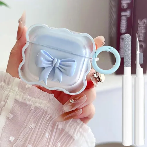 Miniatura 8 de Linda funda transparente para AirPods de 3ª generación, color verde, diseño de lazo femenino, TPU suave, a prueba de golpes, Kawaii Airpods