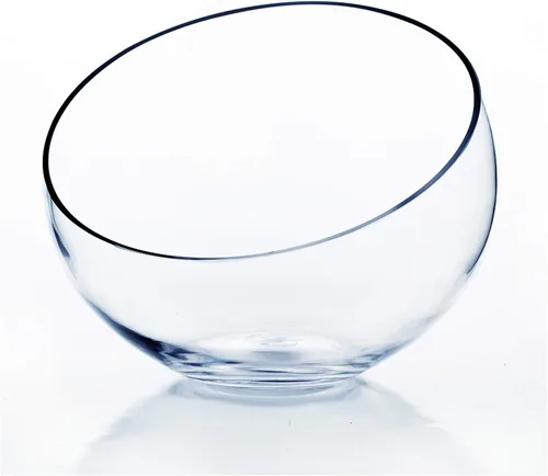 Miniatura 15 de WGV Jarrón de vidrio con corte inclinado, ancho 14 cm, altura 14 cm, transparente, redondo, maceta para plantas, terrario, orbe, recipiente