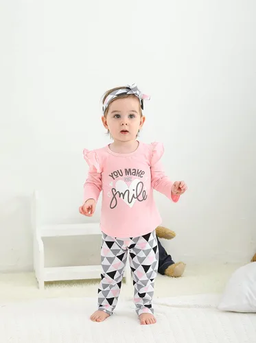 Miniatura 3 de Conjunto de 3 piezas de ropa de bebé niña de manga larga con letras pantalones casuales y diadema