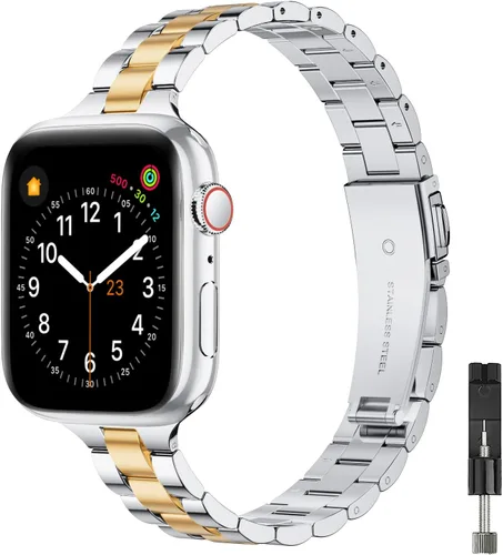 Miniatura 12 de Correa fina compatible con Apple Watch de 40mm, 38mm, 42mm, 44mm, de acero inoxidable de alta calidad de repuesto, ajustable, para iWatch Series