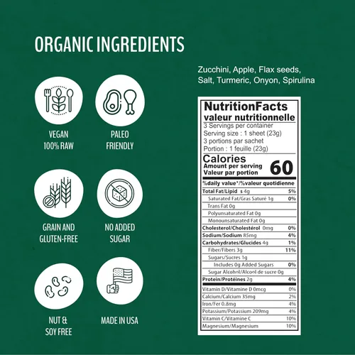 Miniatura 2 de WrawP Mini envolturas vegetales orgánicas – SPIRULINA (paquete de 4) ESTABLES EN ESTANTE, todo natural, sin gluten, paleo, vegano crudo. Perfecto