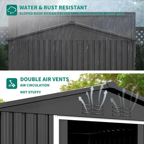 Miniatura 5 de DWVO Cobertizo de almacenamiento para exteriores de 6 x 4 pies, cobertizos de herramientas de metal grandes, casa de almacenamiento resistente