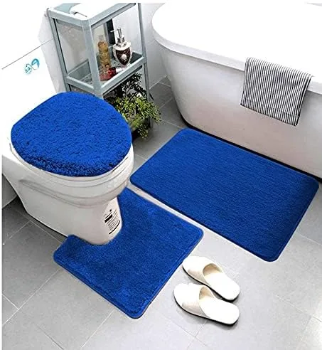 Miniatura 3 de Juego de 3 alfombras de baño sólidas que incluye alfombra de baño, tapete de contorno y cubierta para tapa de inodoro (negro)