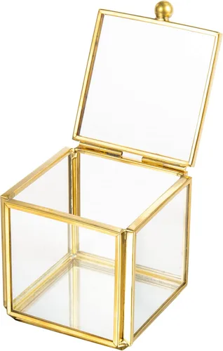 Feyarl Pequeña caja de joyería de cristal transparente para baratijas aretes caja de sombra organizador decorativo para el cofre del tesoro con tapa