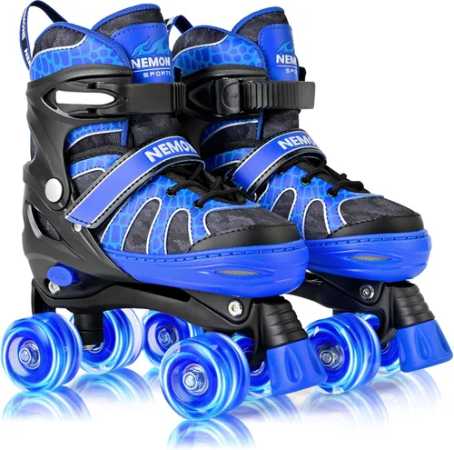Miniatura 11 de NEMONE - Patines de sirena con ruedas iluminadas y 4 tamaños ajustables para niñas, azul y morado, para niños pequeños, para principiantes, de C