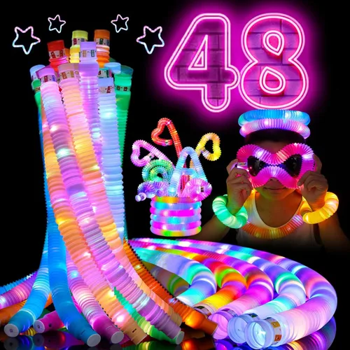 Miniatura 8 de 24 tubos LED para estallar, tubos luminosos que brillan en la oscuridad, suministros de fiesta que brillan en la oscuridad, juguetes sensoriales